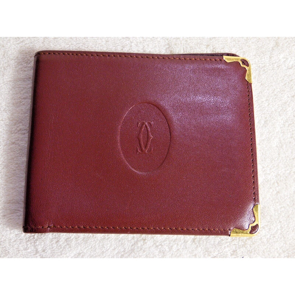 Cartier Handbags - Authentic, Cartier Burgundy Bordeaux Leather‎ Bifold Wallet